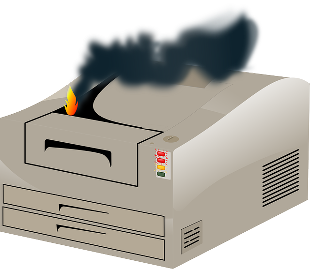 hořící tiskárna